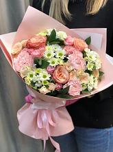 Букет нежные объятья в Северном Республики Коми Букет цветов из: Гвоздики, Розы и Хризантемы в Северном Республики Коми